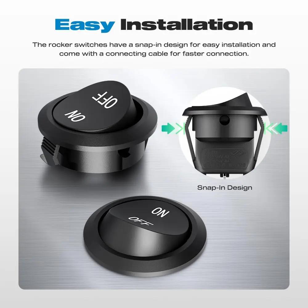 2/5/10Pcs 12V Round Rocker Switch ON/Off SPST 2Pin Toggle Switch with Wires 6A/250V 10A/125V AC for Automotive Boat etc