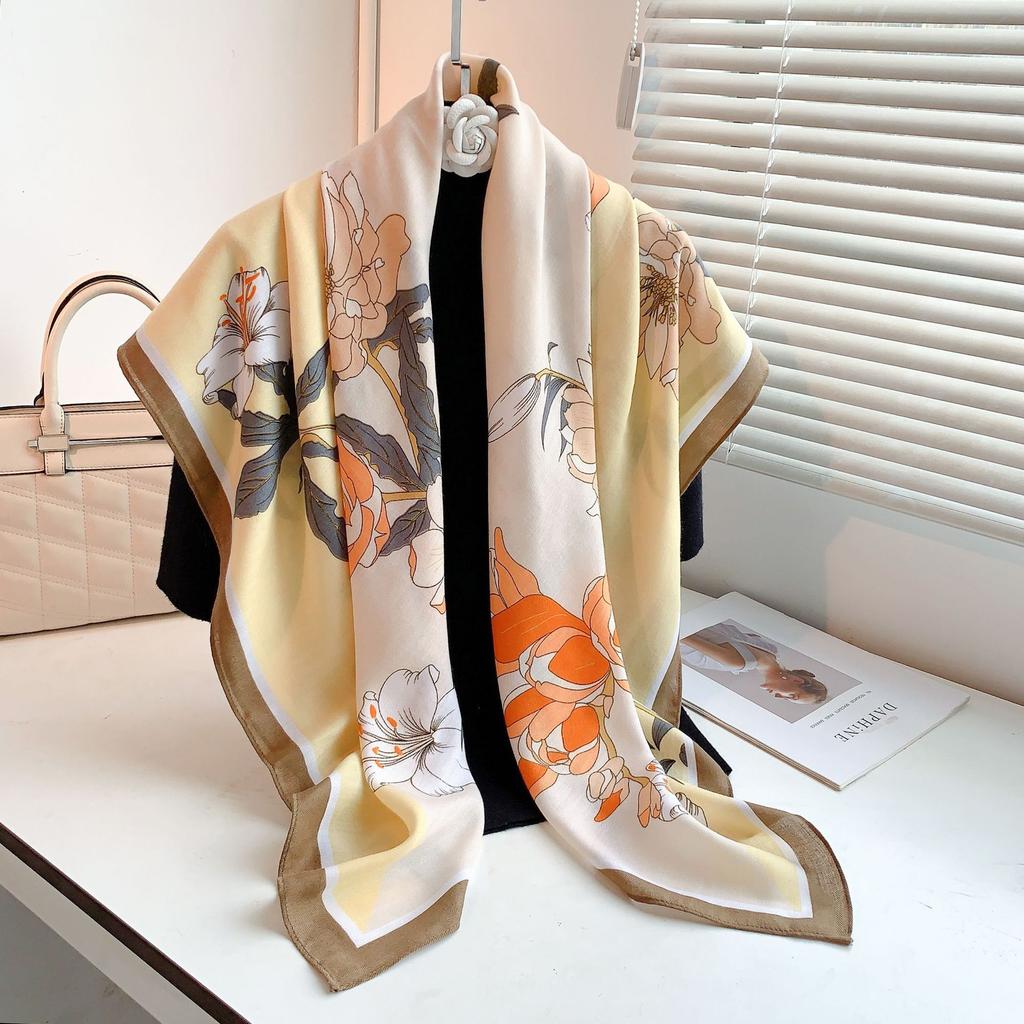 Siya New Printed Scarf Shawl Fresh and Sweet 110 Square Scarf Photo Travel Decoration Silk Scarf Women