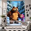 Wall Hanging Tapestry With Custom Name & Text, Masha and the Bear Decorative Tapestry For Bedroom