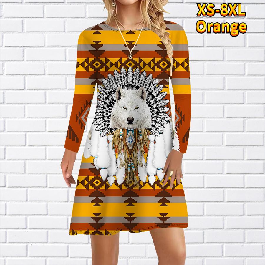 Lässiges Kleid für Damen mit Wolfsstamm-Print, Kleider für Damen, O-Ausschnitt, kurzärmelig, Übergröße