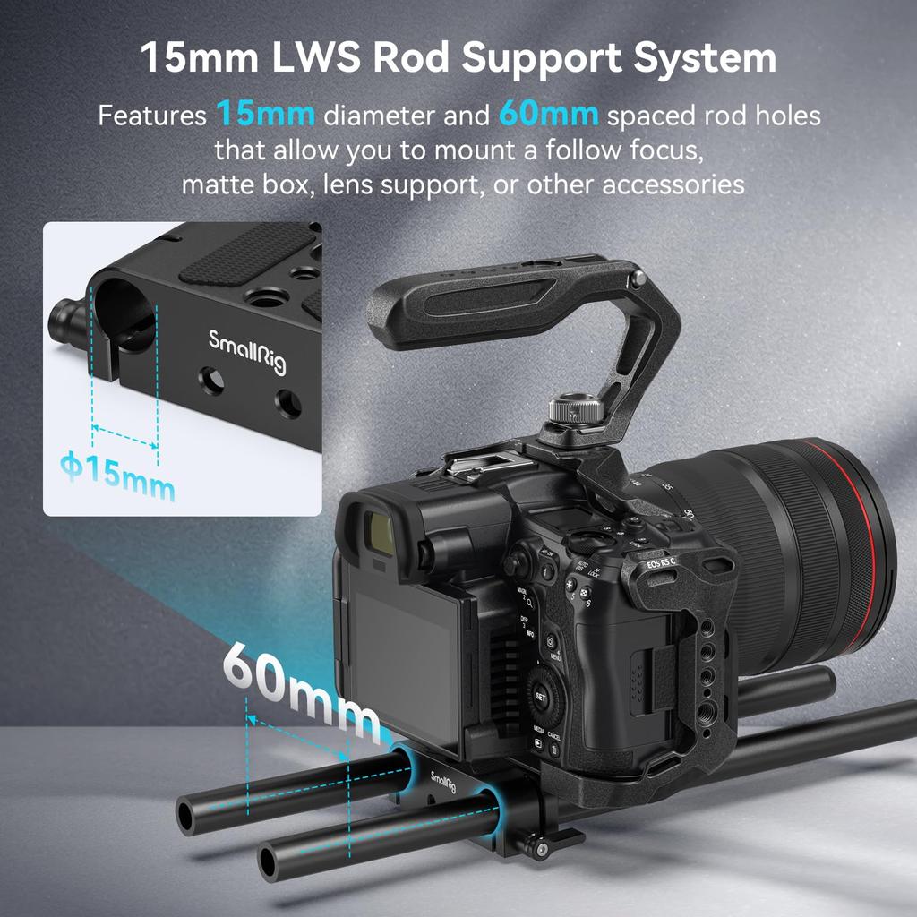 SMALLRIG Camera Baseplate with 15mm LWS Rod Rail Clamp for Sony Canon Sony Camera Cage A6500, A6600, A6300, R5, R6, A7SIII/A7III, &