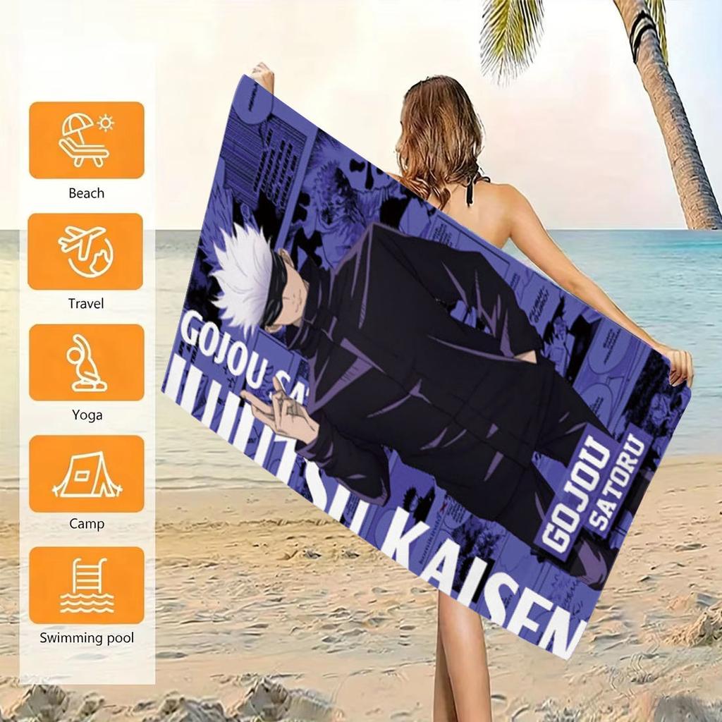 J-Jujutsu Kaisen Thema Strandtuch Wasser- und Schweißabsorbierend Weich Schnelltrocknend Mikrofaser Material Fitnessstudio Sporttuch