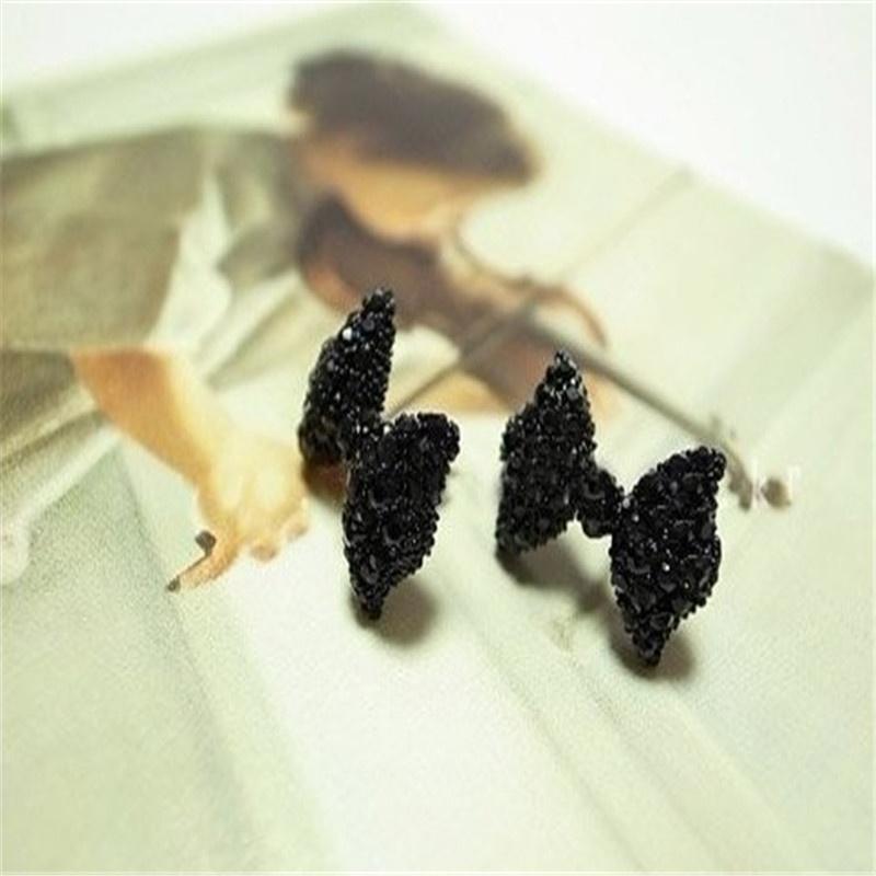 Women Fashion Vintage Cute Black Rhinestone Butterfly Bow Rings Jewelry Accessories