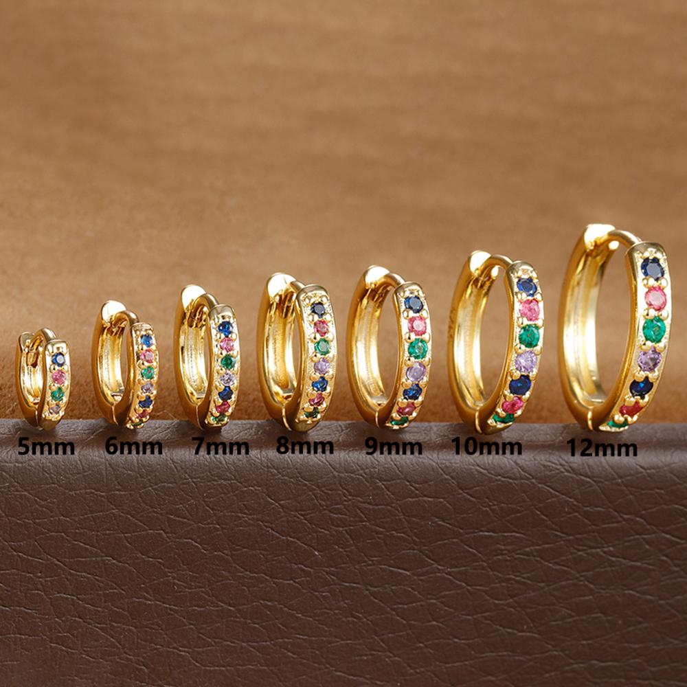 Цветные минималистичные серьги-кольца Huggie из нержавеющей стали с кубическим цирконием для женщин 5MM-12MM Круглые серьги-пирсинг Ювелирные изделия 5mm