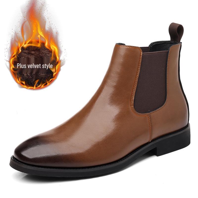 Men's British Retro Chelsea Velvet Leather Short Boots - Large Sizes Available