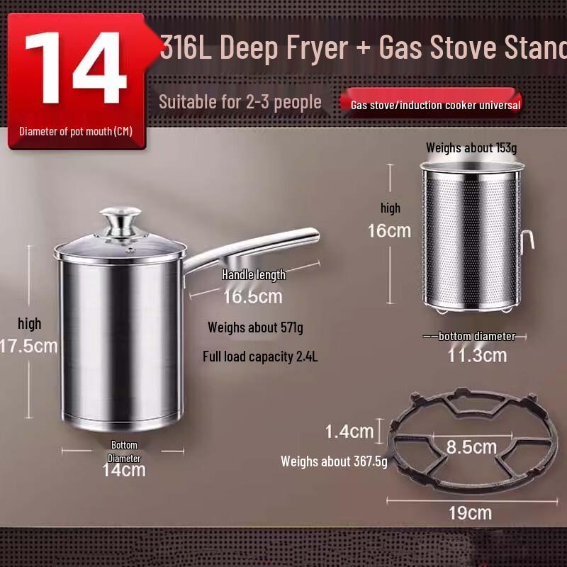 Yingbai 316 Stainless Steel Mini Deep Fryer Pot