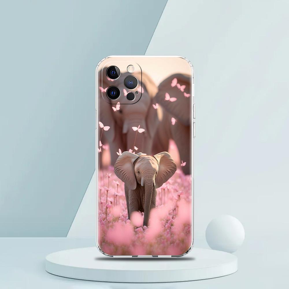 Soft TPU Transparent Phone Case Cover for iPhone 16 15 14 13 12 11 Pro Max XR 8 7 Plus XR Shockproof Shell Cute Animal Elephant