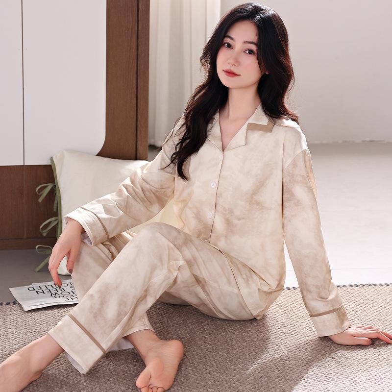 Pajamas Women'S Pure Cotton Long-Sleeved Medium Cotton Thin Cardigan Women'S Loungewear Set