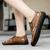 Male Suitable Beach Shoes Non-slip Walk Sandaly New Trend Men's Anti-collision Toe Sandals Handmade Leather Summer Flat