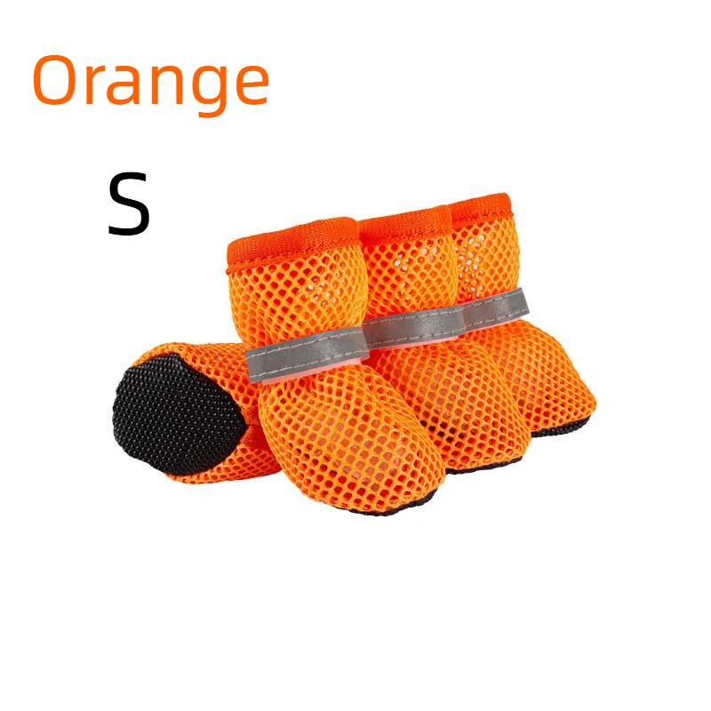 Summer Breathable Mesh Puppy Shoes 4Pcs Set Soft Anti-Slip Sole Adjustable Paw Protector Boots for Pet Outdoor Camping