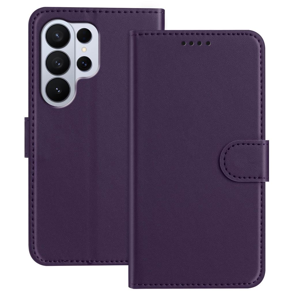 For Samsung Galaxy S26 Ultra Leather Case Wallet Stand Solid Color Anti Drop Phone Cover