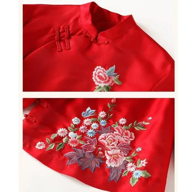 Damen Locker Elegant Herbst Ethno Stil Tang Anzug Stickerei Vintage Chinesische Oberteile