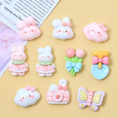 Pink & White Rabbit Cartoon Resin Shoe Charms for DIY Jewelry & Hair Clips