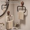 No-Drill Towel Holder Walnut Wood+Aluminium Towel Hanging Rack Suction Cup Towel Ring  Bathroom