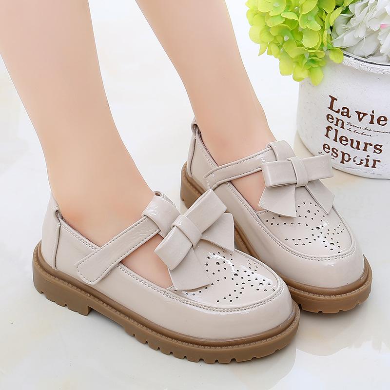 Black School Girl Boty v britském stylu Lesklé Dětské Kožené Boty Jaro Podzim Motýlek Všestranné Dětské Kauzální Boty pro princezny