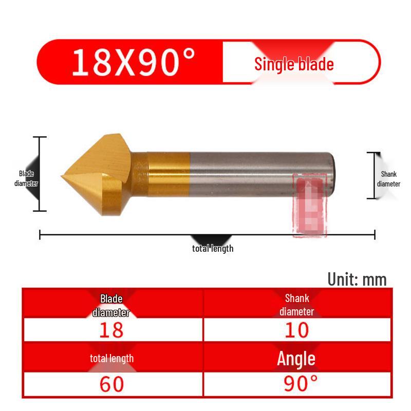 90° Titanium-Coated Chamfering Tool, Single/Three-Flute, 45° Countersink and Deburrer for Stainless Steel.
