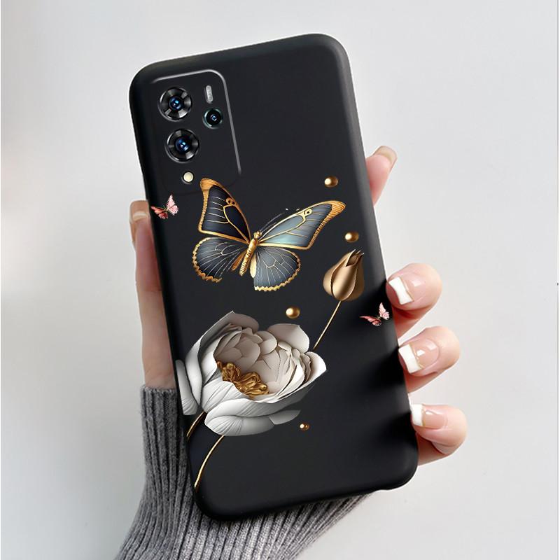 For ZTE V40 Pro 9046 Case Black Jelly Soft Silicone TPU Butterfly Flowers Pattern Phone Casing For ZTE Blade V40 Pro Back Cover