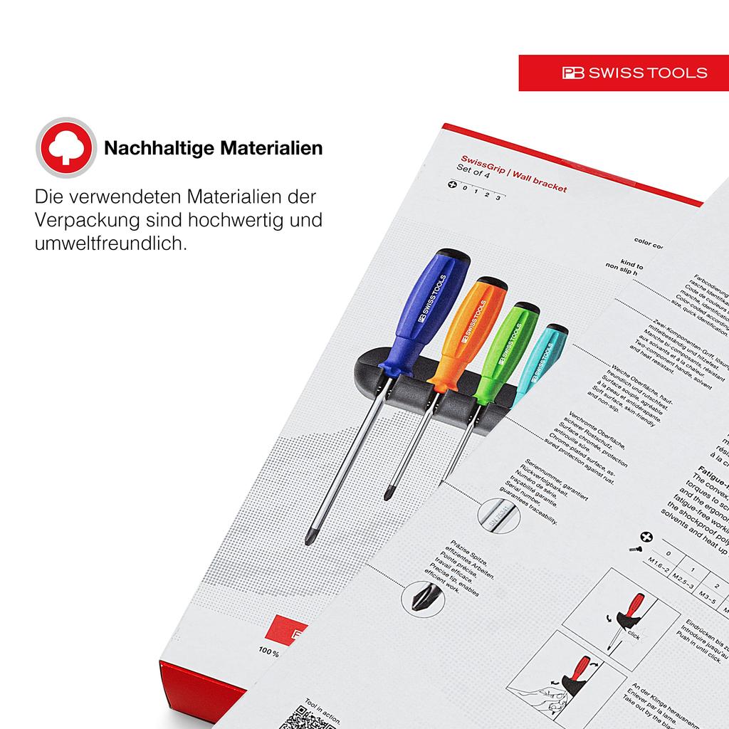 PB Swiss Tools SwissGrip Rainbow Screwdriver Set of 4 with 8242RBCBB Holder, Boxed,