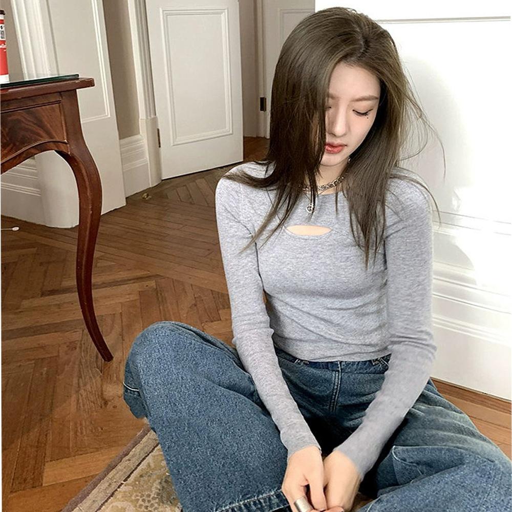 

Autumn Lace Base Layer Women Inner Wear Premium Feel Plus Size Long Sleeve Outer Wear Slim Round Neck T Shirt Women M светло-серый