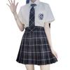 Japanese JK School Uniform Plaid Skirt Set - Women's Short Sleeve Pleated Skirt