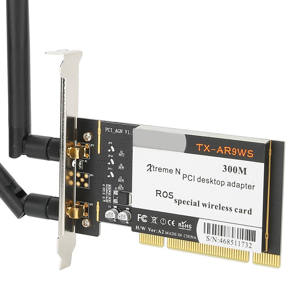 PCI Desktop Adapter 300Mbps 802.11b G N Wireless WiFi Network Card 2 Antennas AR9223