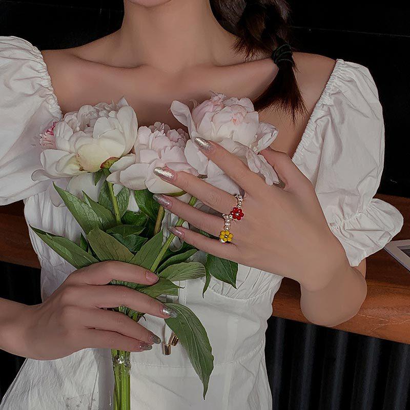 High Quality Sweet Flower Design Natural Freshwater Pearl Female Party Ring For Women Cheap Gifts