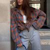 Autumn Plus Plaid Shirt Long Sleeved Lapel Button Loose Casual Shirt Blouses & Shirts