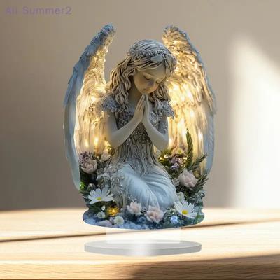 {Summer2} Radiant Praying Angel Statue 2D Flat Christmas Nativity Scene Figurine Home Office Decor For Xmas Fireplace