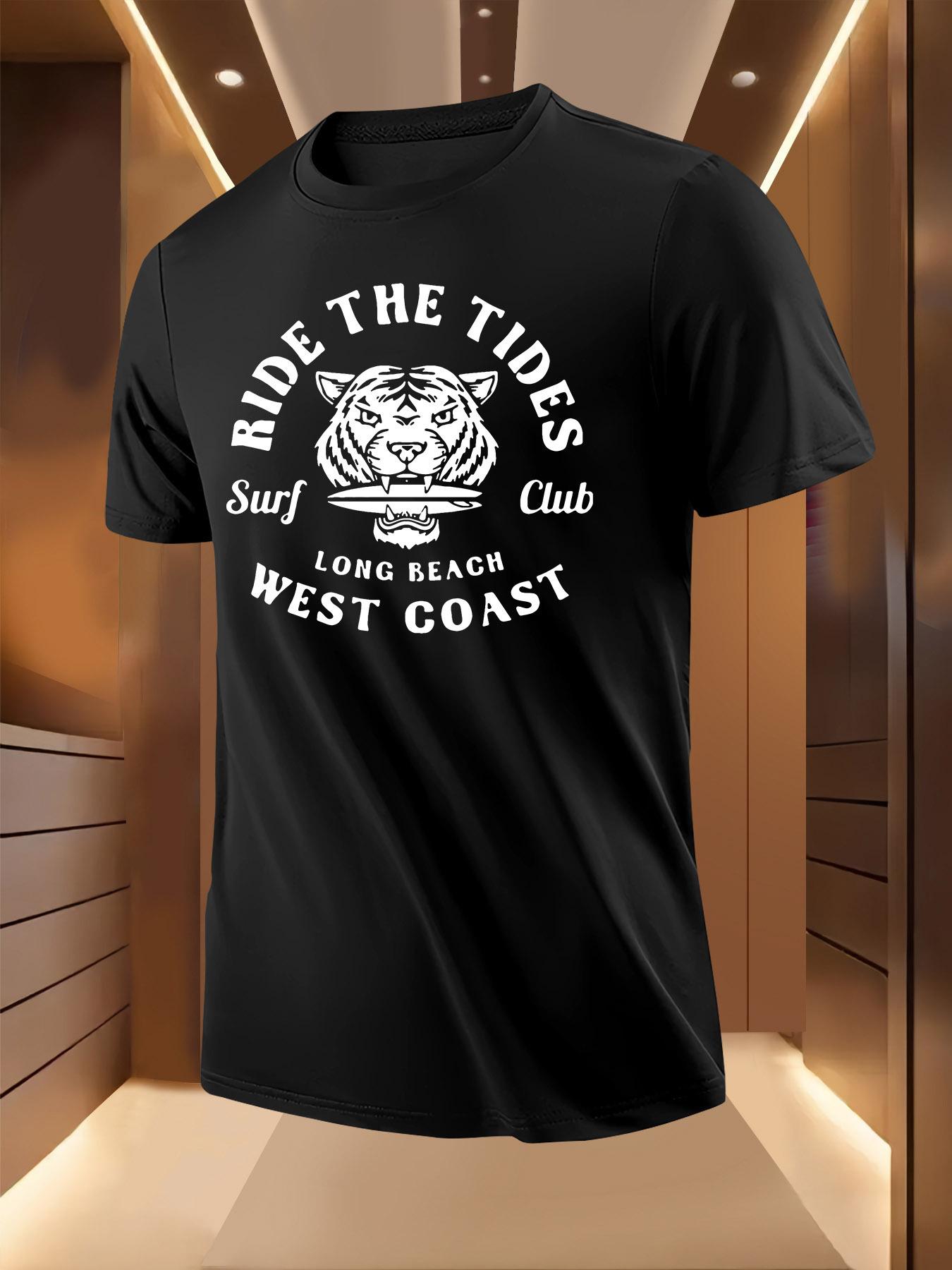 Surf Club Graphic Tshirt - Ride The Waves Tiger Print Cas... M