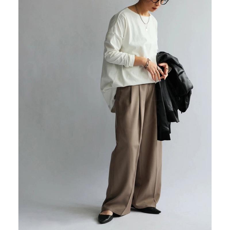 Autumn Minimalist Mid Length Long Sleeved T-shirt for Women Loose Casual Round Neck Pullover Solid Color Base Shirt T-Shirts Women’s