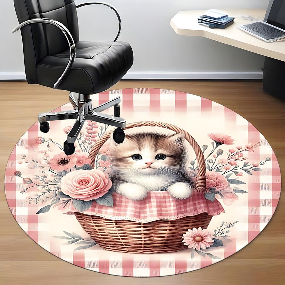 1pc Cat BasketChair Carpet for Office, Indoor Non-Slip Washable Polyester Fiber Carpet, Mat For Office, Machine Washable