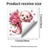 Dog Holding Flowers and Hearts Static Cling Window Stickers No Glue Needed for Bedroom Living Room Balcony Removable Reusable