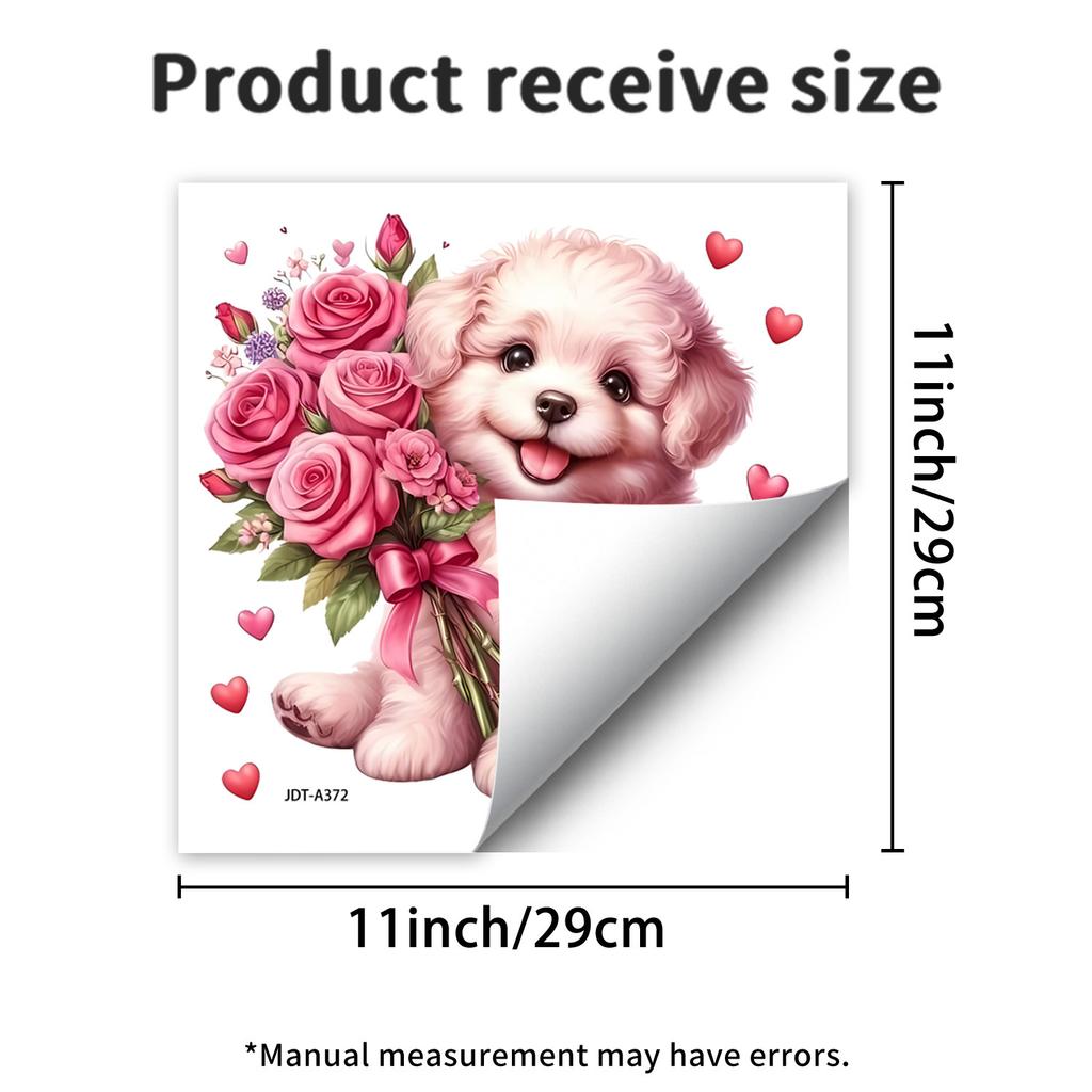Dog Holding Flowers and Hearts Static Cling Window Stickers No Glue Needed for Bedroom Living Room Balcony Removable Reusable