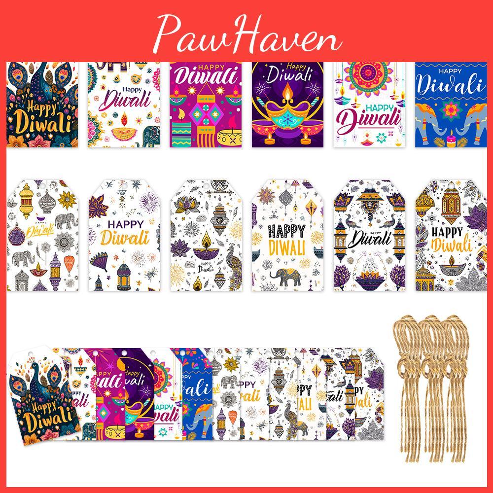 Diwali Theme Hang Tags For Party Decorations With 60pcs Paper Festive Labels