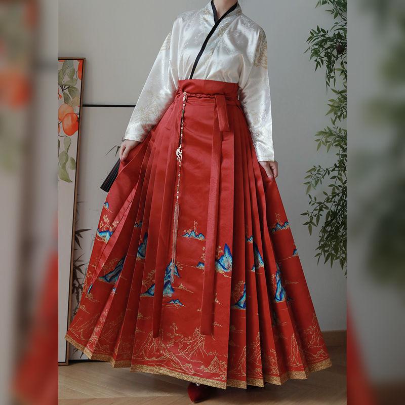 Elegant Hanfu-drakt for kvinner i kinesisk sangdynastistil for daglig vårsommer med skjørt med hesteansikt