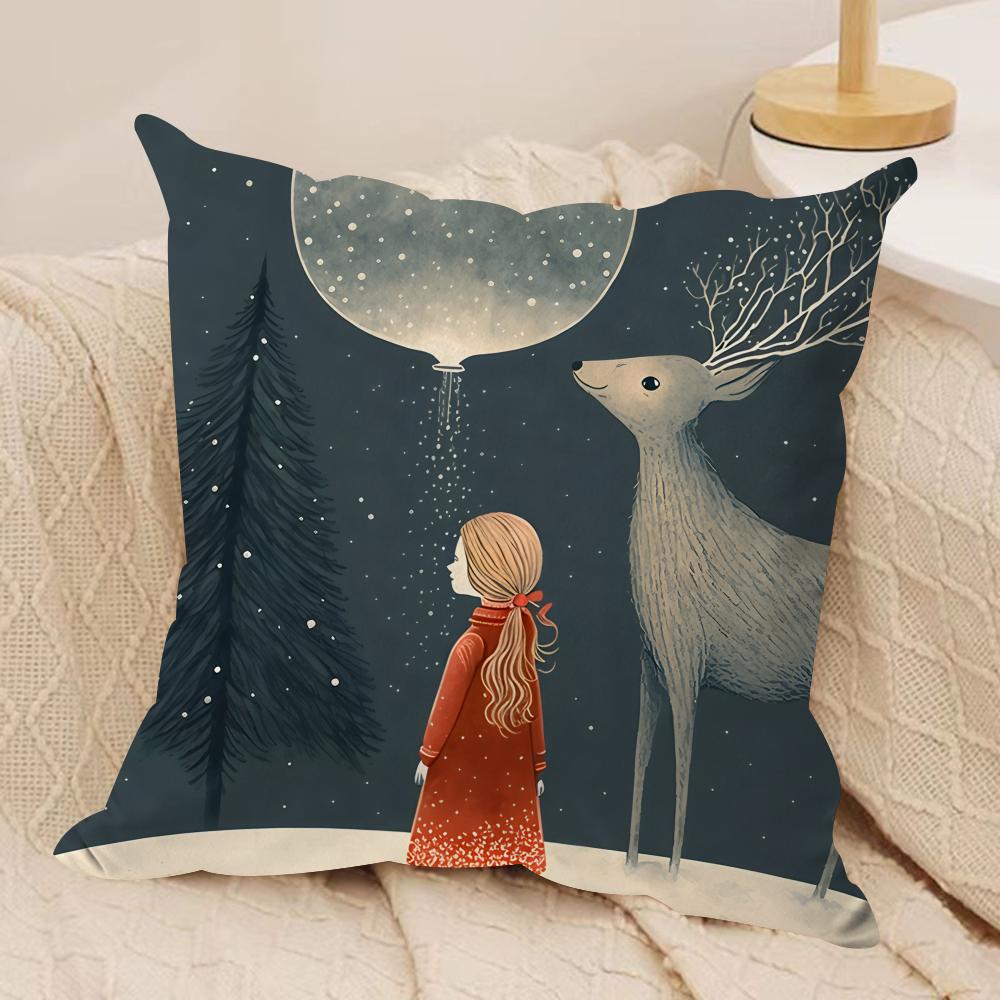 Deer Cartoon Cartoon Cute Cushion Cover Silky Short Plush Invisible Zipper Dustproof Sofa Pillow Case For Home Decor