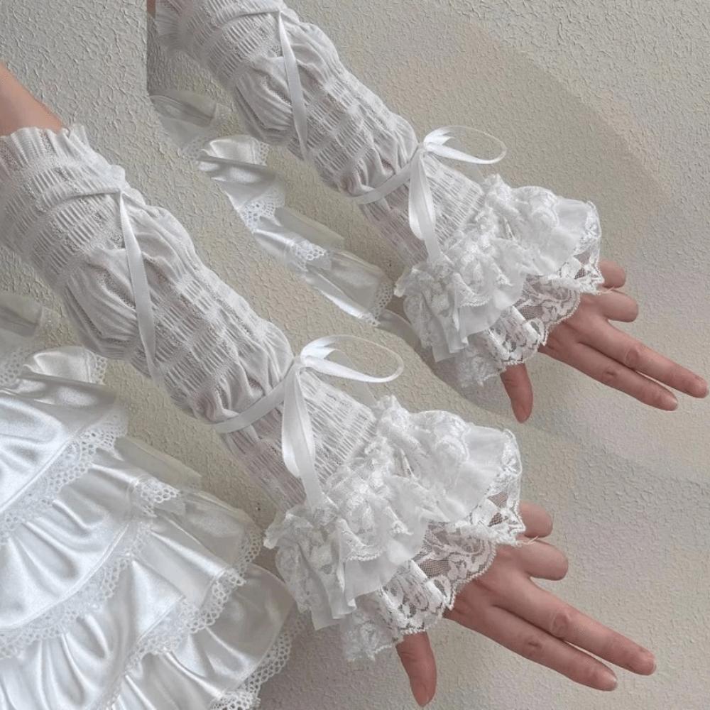 Thin Fabric Bowknot Arm Cuffs Bow Decorated Girls Arm Sleeves Cute Ballet Sleeve Covers Cosplay