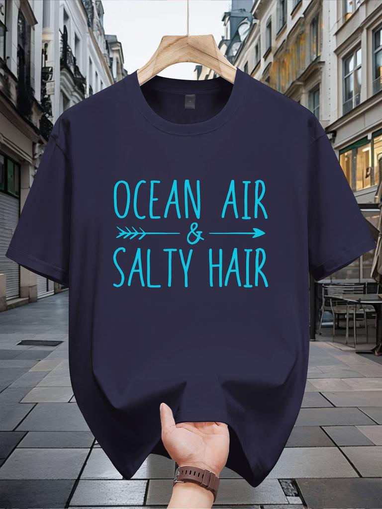 Casual Short Sleeve T-shirt - "Ocean Air & Salty Hair" Graphic Print