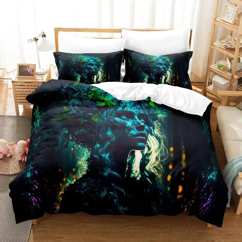 3D Print Mother Earth Blackligh Bedding Set Duvet Cover Bed Set Quilt Cover Pillowcase Comforter King Queen Size Boys Adult