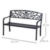 Garden/Patio Bench, Cast Iron Steel, 2 Seats, 127 x 60 x 87 cm, Max Load 240 kg, Black