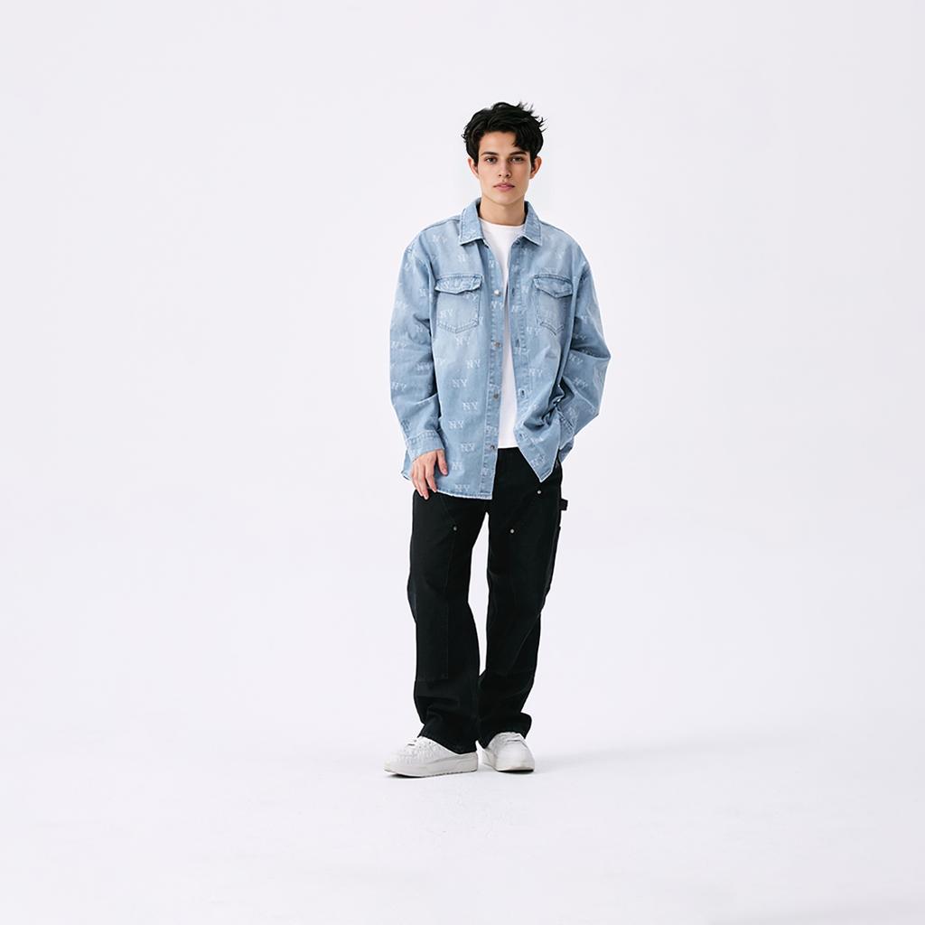 MLB Monogram Vintage Fashion Multi-Pocket Long Sleeve Shirt Unisex Shirts Light-Blue 3ADRM0151-50BLL
