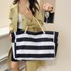 New Large-capacity Women's Striped Canvas Bag, Fashiable Texture, Commuter Travel Bag, Casual Shoulder Tote Bag