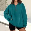 Women's Casual Fashion Long Sleeve Solid Color Zip Hooded Sweatshirt Top With Pocket