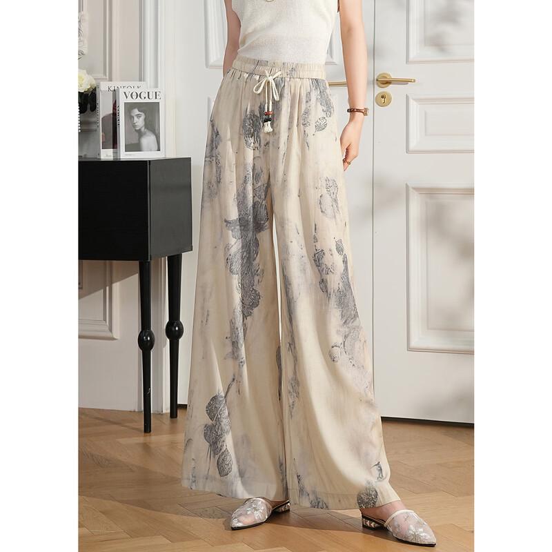 Bailuyu New Chinese Style Ink Print Wide-Leg Pants M