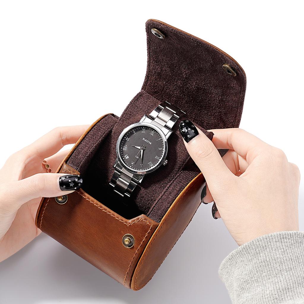 Einzelsteckplätze Crazy Horse Hülle Echte Leder-Uhrenarmband-Hülle Halter Klassisch für Schmuck Rindsleder Aufbewahrung Uhr Vitrine
