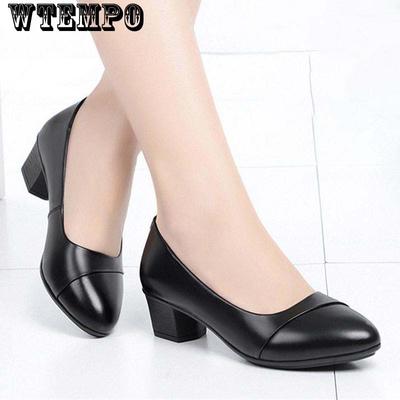 Scarpe da lavoro da donna con tacco alto e punta tonda, slip-on, in ecopelle, in morbida pelle, semplici, casual, stile base, da lavoro, per pendolarismo, taglia piccola