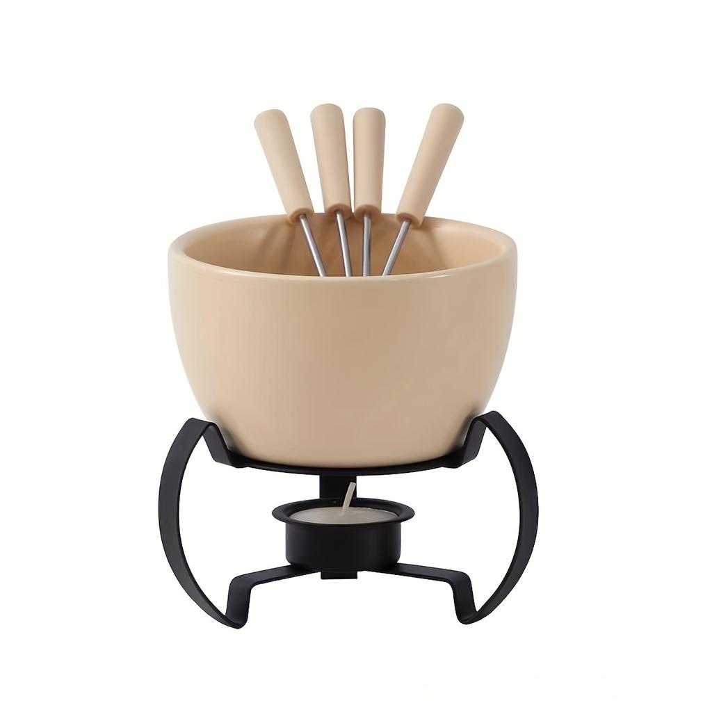 Porcelain Hot Pot Set Chocolate,Cheese Fondue with Candle Holder Kitchen Accessories for Dessert Service
