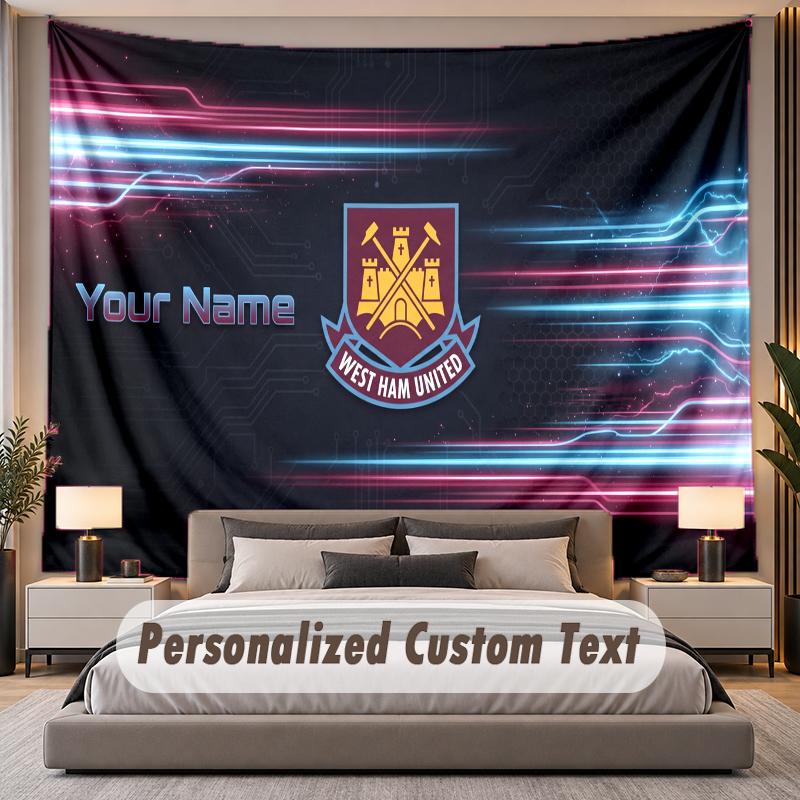 Benutzerdefinierter Name Text Wandteppich West Ham United Fußball Personalisiert Polyester Wandteppich Für Schlafzimmer Und Zimmer