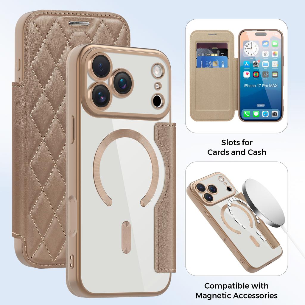 Luxury Business Magnetic Cards Solt Wallet Flip Case For iPhone 17 Pro Max 16 Plus 15 14 13 12 11 Kickstand For Magsafe Cover