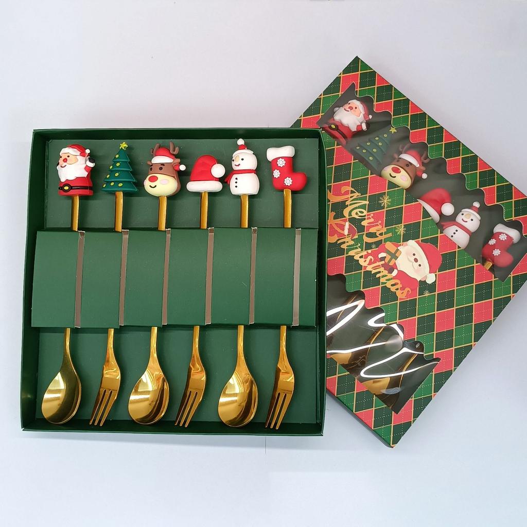 2/6Pcs Christmas Fork And Spoon Set,Stainless Steel Creative Tableware,Coffee Tea Dessert Forks And Spoons Gift Set